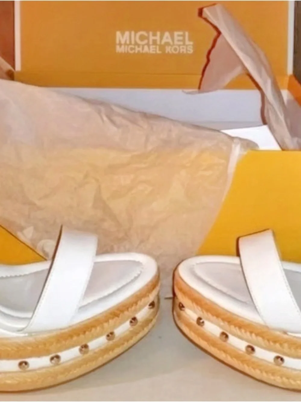 Size 9.5 Michael Kors White Wedge Espadrille Sandals